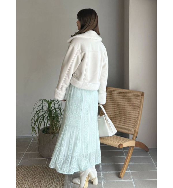 MERCURYDUO「カットレースブロッキングフレアスリーブマーメイドワンピース」|ワンピース|