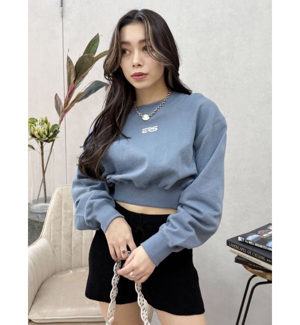 EVRIS「ワンポイントピグメントショートスウェット」|スウェット・ジャージ|ブルー