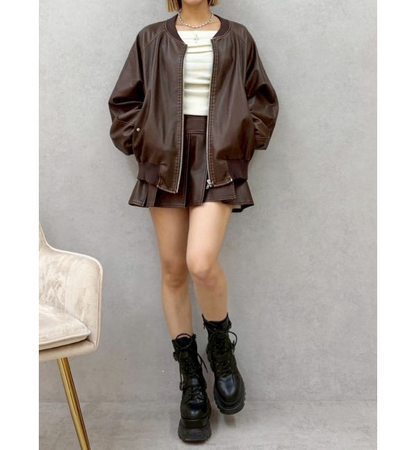 EVRIS「ヴィンテージライクフェイクレザーブルゾン【セットアップ着用可能】」|ブルゾン・スタジャン|