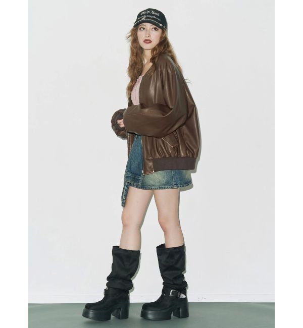 EVRIS「ヴィンテージライクフェイクレザーブルゾン【セットアップ着用可能】」|ブルゾン・スタジャン|