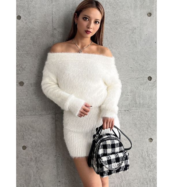 GYDA「オフショルデザインシャギーニットワンピース」|ワンピース|オフホワイト