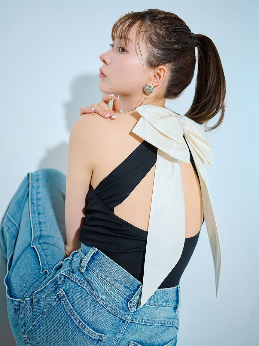 LILY BROWN Lingerie「【LILY BROWN Lingerie】バックリボンボディスーツ」|キャミソール|BLK