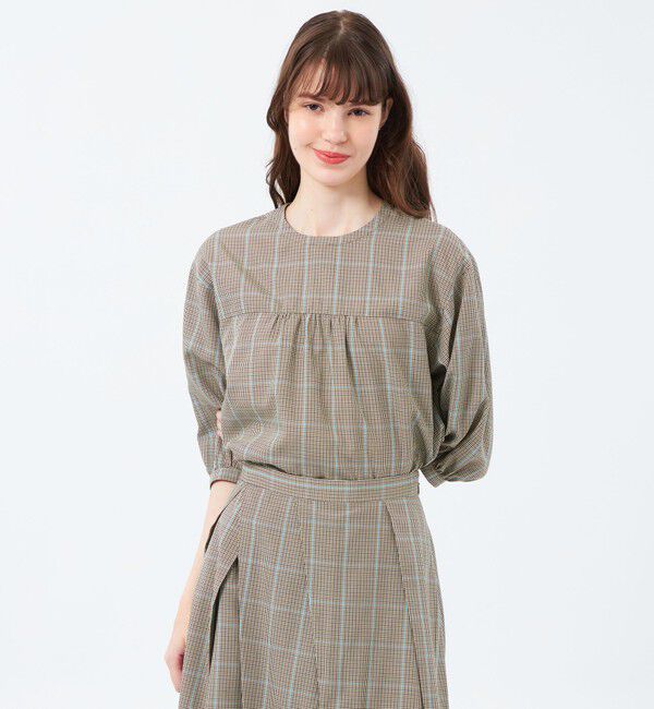 MACKINTOSH PHILOSOPHY「フロントギャザーチェックブラウス」|シャツ・ブラウス|ベージュ