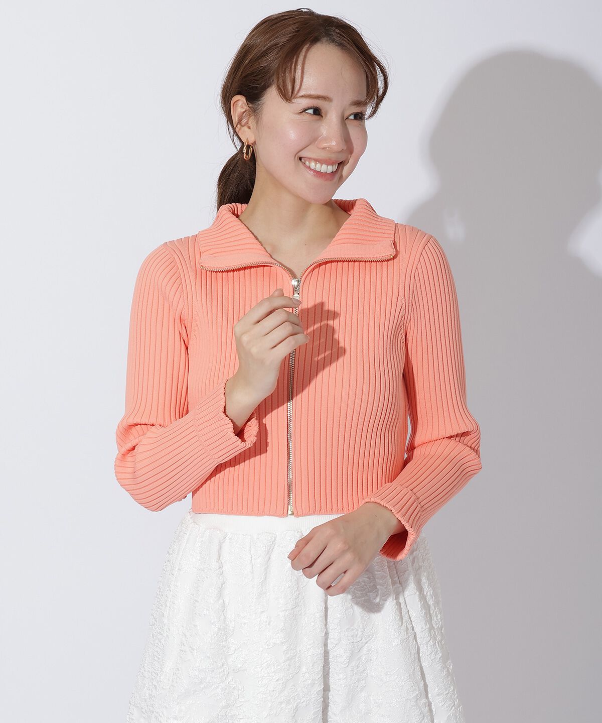 アンドクチュール「リブジッパーカーディガン」|カーディガン|