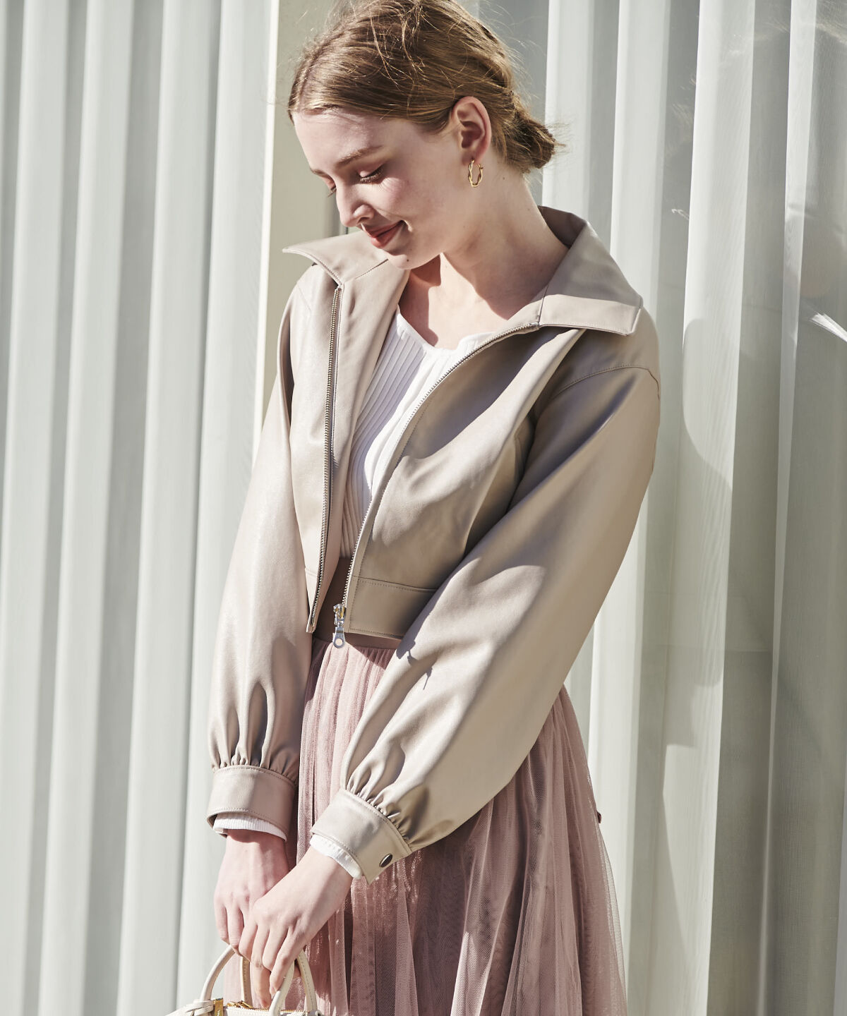 アンドクチュール「フェイクレザージップブルゾン」|ブルゾン・スタジャン|