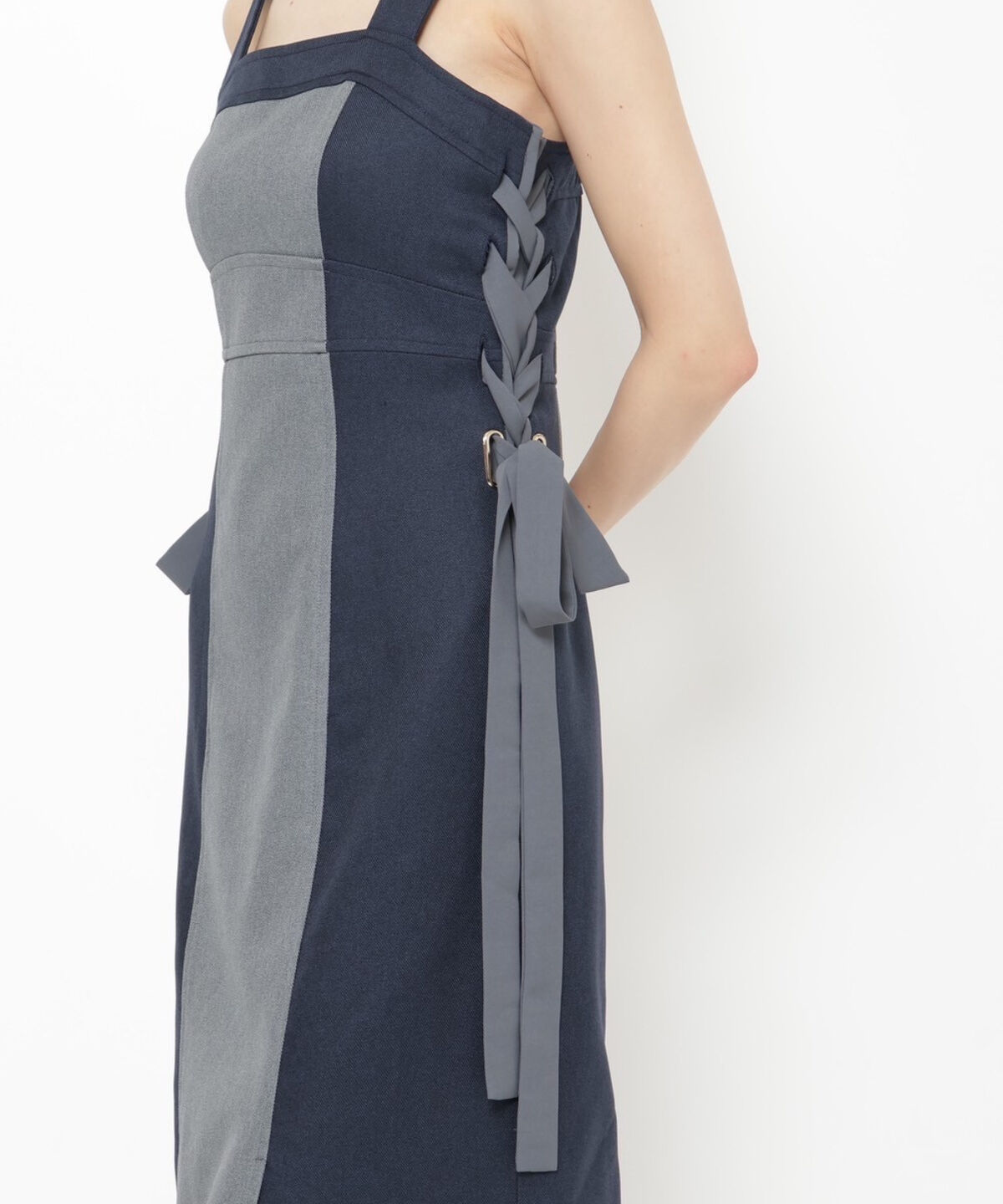 アンドクチュール「サイドリボン配色ジャンスカ」|ジャンパースカート|