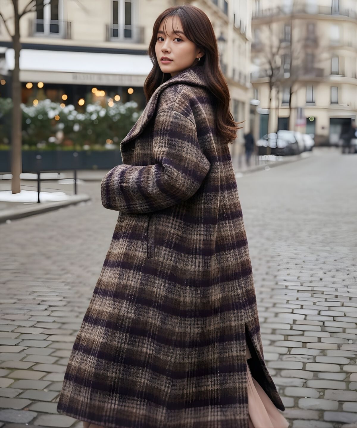 アンドクチュール「アルパカシャギーチェックロングコート」|その他|