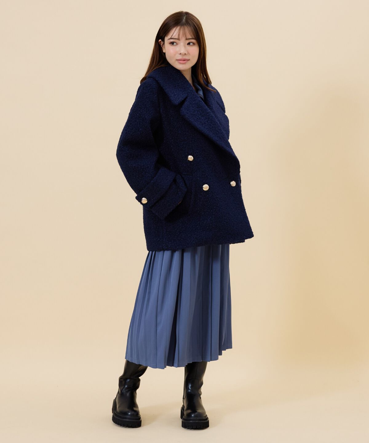 REDYAZEL「ボアダブルミドルコート」|ステンカラーコート|
