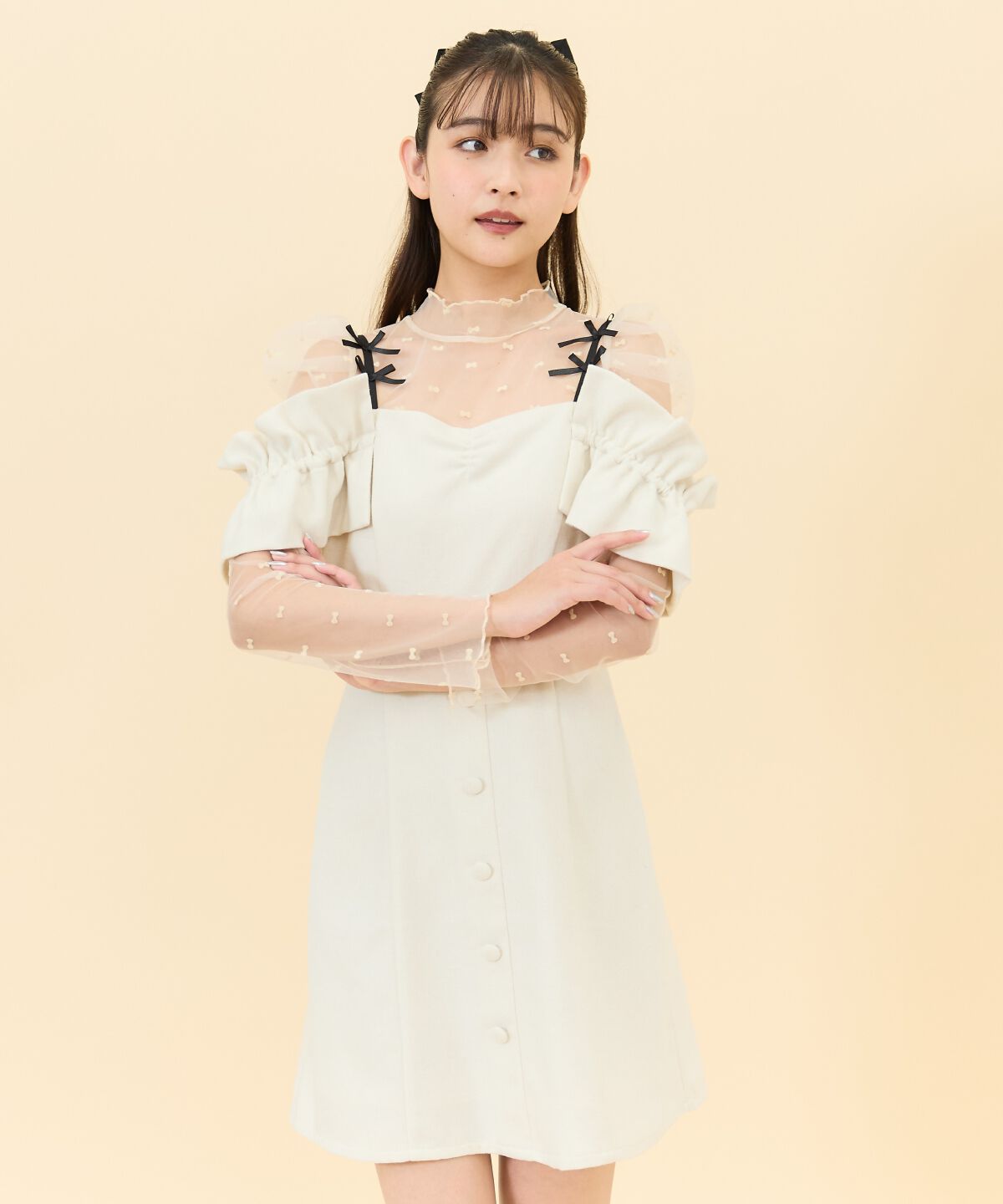 REDYAZEL「シャーリングショルダーミニワンピース」|ワンピース|