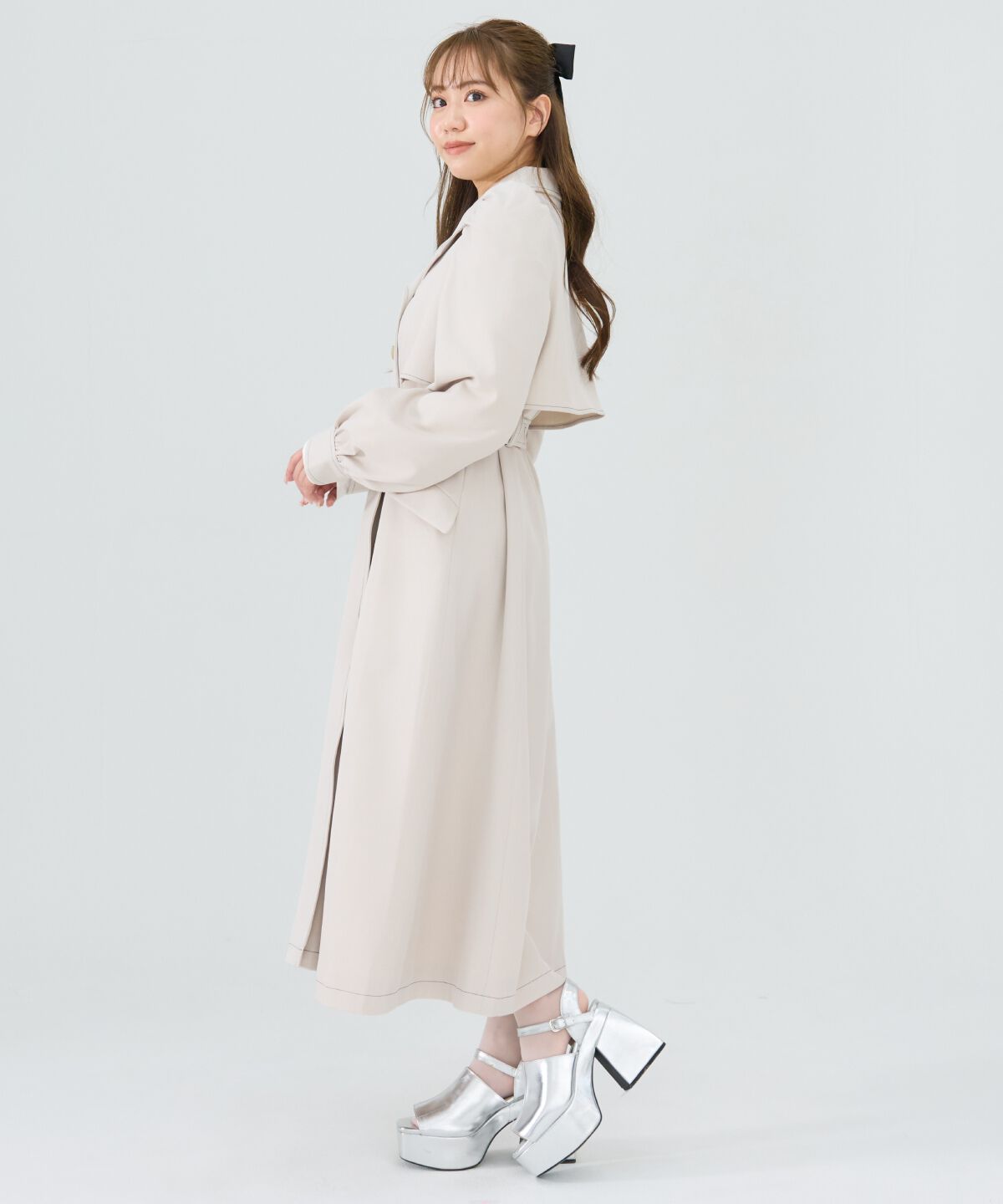 REDYAZEL「パフスリーブロングトレンチコート」|トレンチコート|