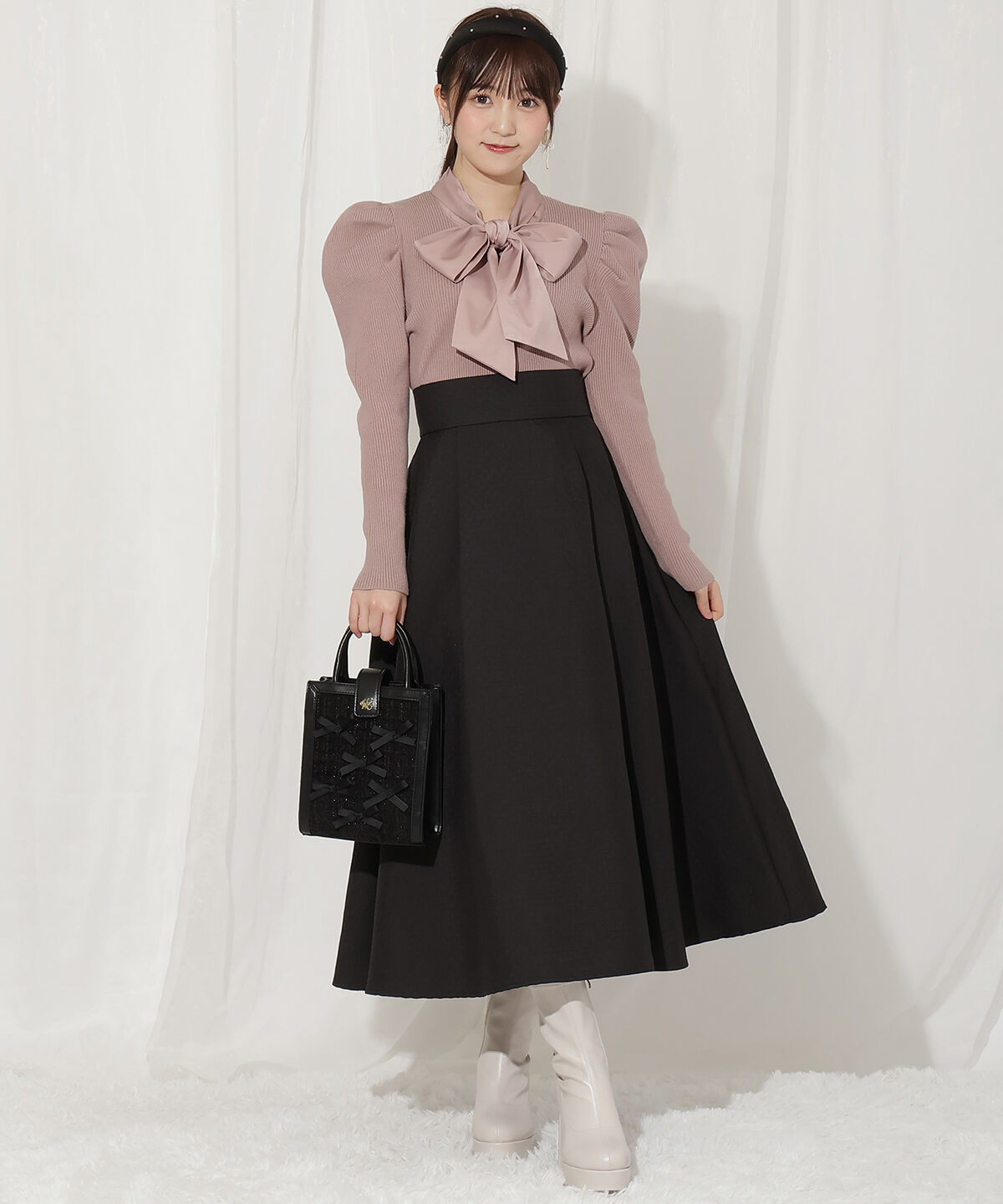 WILLSELECTION「異素材リボンタックスリーブプルオーバー」|ニット・セーター|