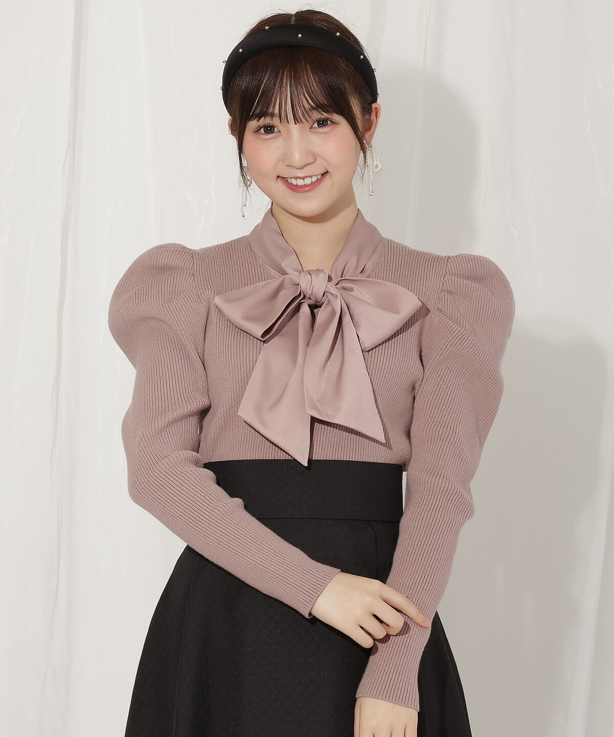 WILLSELECTION「異素材リボンタックスリーブプルオーバー」|ニット・セーター|