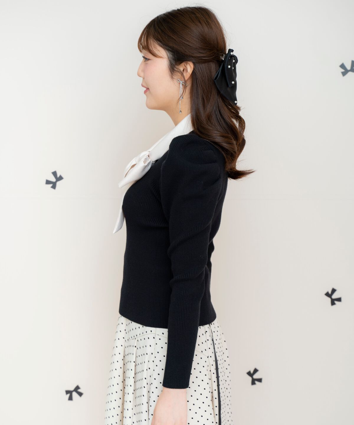 WILLSELECTION「異素材リボンタックスリーブプルオーバー」|ニット・セーター|