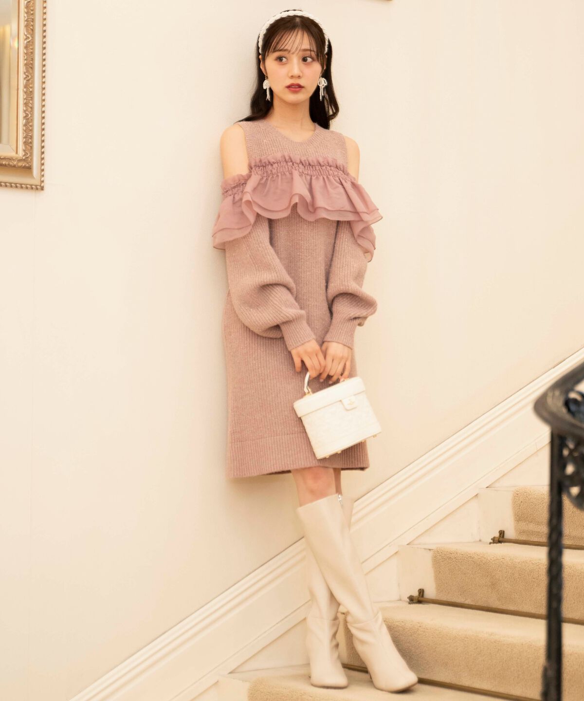 WILLSELECTION「バックリボンオフショルニットワンピース」|ワンピース|