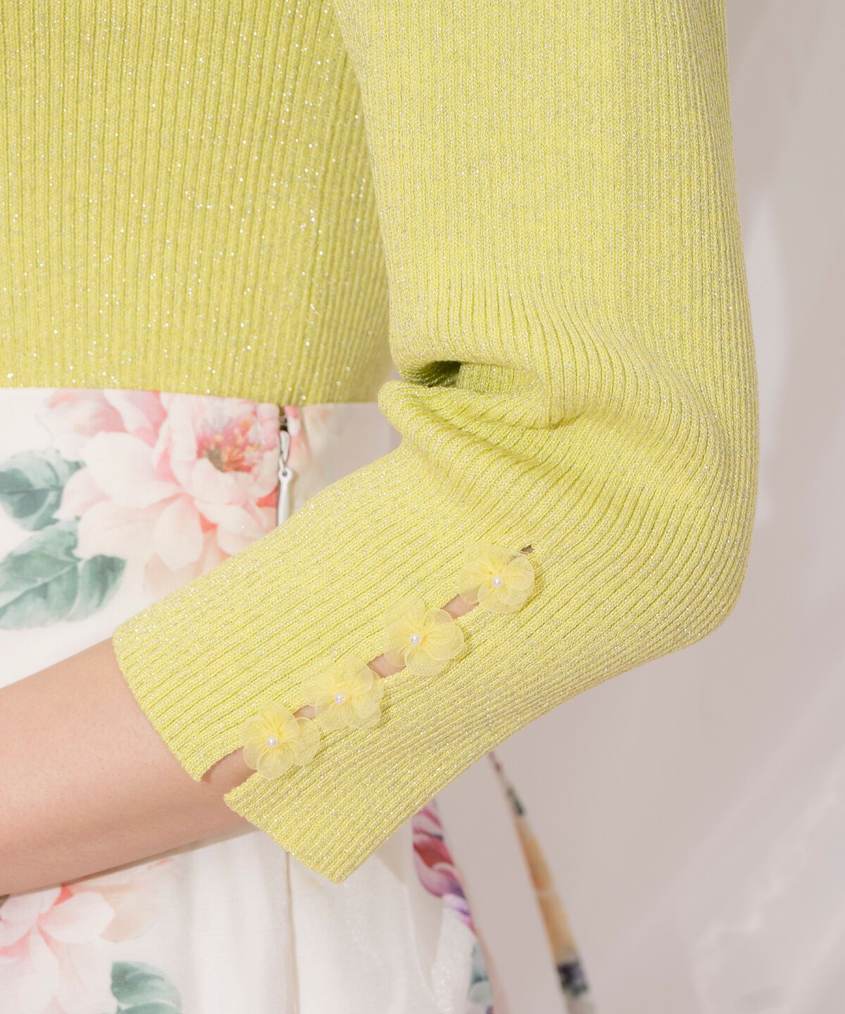 WILLSELECTION「袖フラワーラメ7分袖ニットプルオーバー」|ニット・セーター|