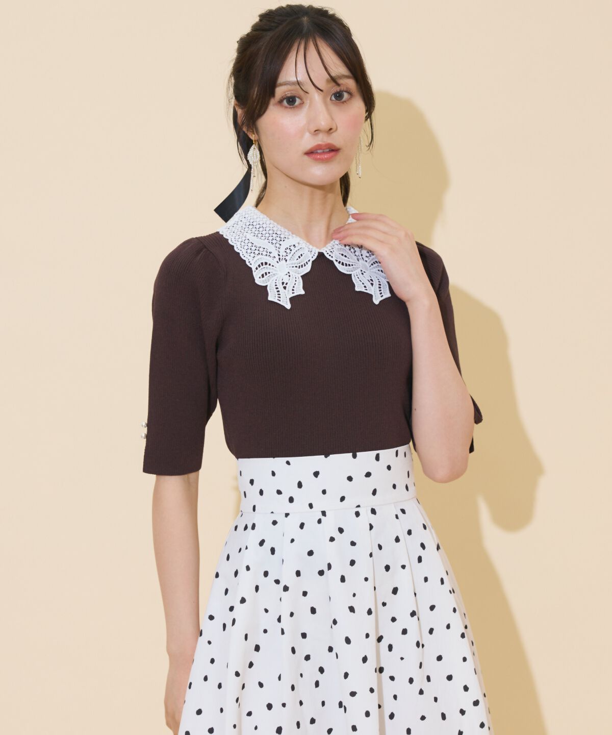 WILLSELECTION「リボンレースカラーリブニット」|ニット・セーター|