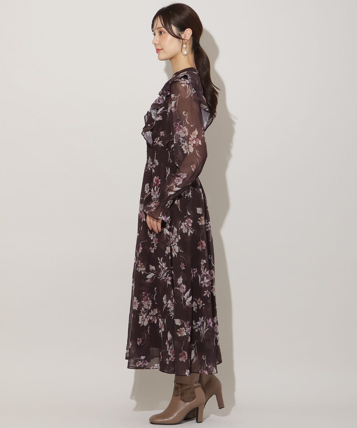 WILLSELECTION「フラワープリントウエストシャーリングワンピース」|ワンピース|