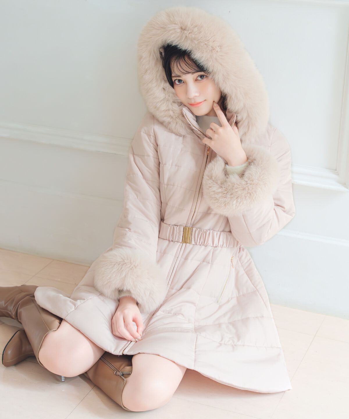 WILLSELECTION「フォックスファーキルティングフレアコート」|その他|ベージュ