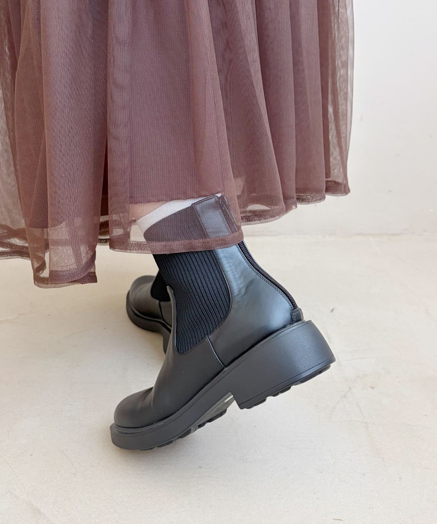 WA Oriental TRaffic「●2025秋冬新作●リブニットバックジップブーツ/52407」|ショートブーツ|