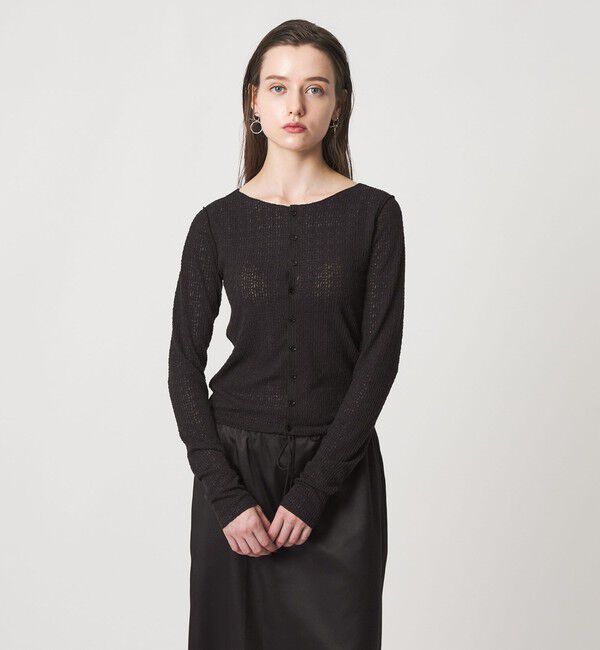 ASTRAET「＜ASTRAET＞レース カットソーカーディガン」|カーディガン|BLACK