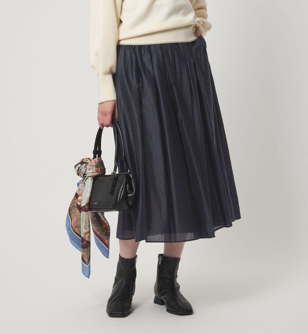 UNITED ARROWS green label relaxing「［size SHORTあり］チンツシアー ギャザー スカート」|フレア|NAVY