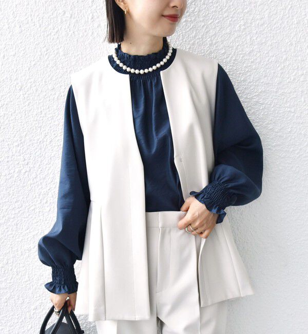 SHIPS for women「〈洗濯機可能〉シャーリング ネック 長袖 ブラウス」|シャツ・ブラウス|