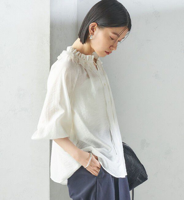 SHIPS for women「〈手洗い可能〉シルク混 シアー フリル ネック ギャザー ブラウス」|シャツ・ブラウス|