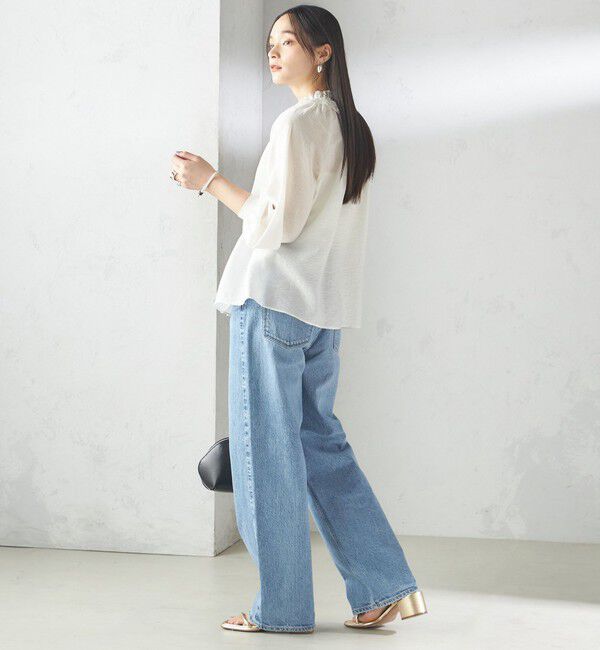 SHIPS for women「〈手洗い可能〉シルク混 シアー フリル ネック ギャザー ブラウス」|シャツ・ブラウス|