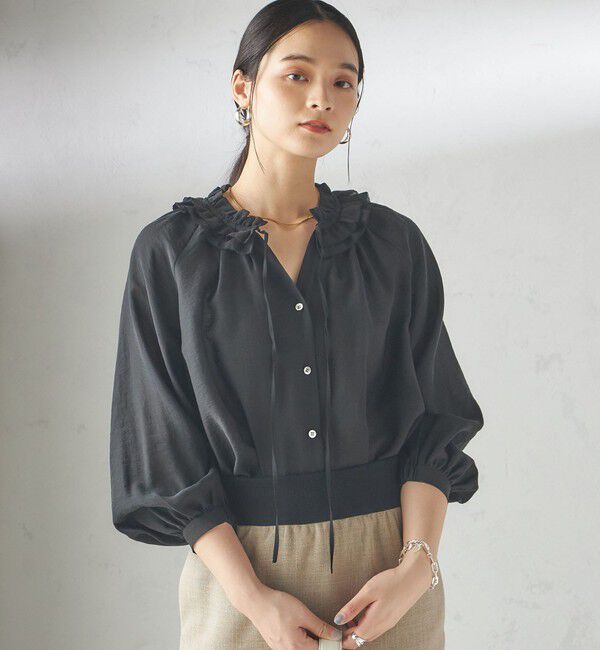 SHIPS for women「〈手洗い可能〉シルク混 シアー フリル ネック ギャザー ブラウス」|シャツ・ブラウス|