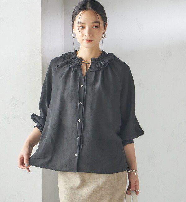 SHIPS for women「〈手洗い可能〉シルク混 シアー フリル ネック ギャザー ブラウス」|シャツ・ブラウス|