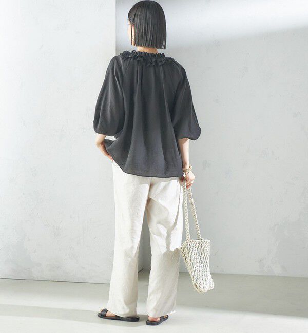 SHIPS for women「〈手洗い可能〉シルク混 シアー フリル ネック ギャザー ブラウス」|シャツ・ブラウス|