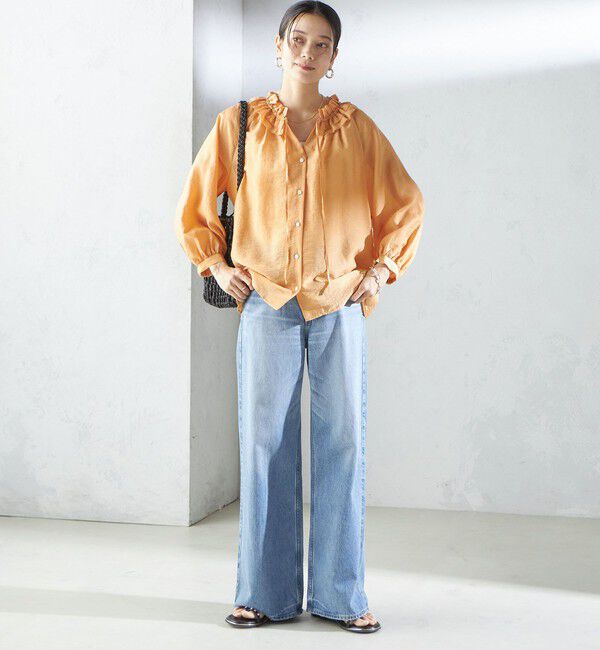 SHIPS for women「〈手洗い可能〉シルク混 シアー フリル ネック ギャザー ブラウス」|シャツ・ブラウス|