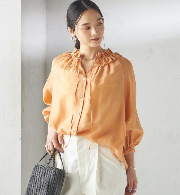 SHIPS for women「〈手洗い可能〉シルク混 シアー フリル ネック ギャザー ブラウス」|シャツ・ブラウス|
