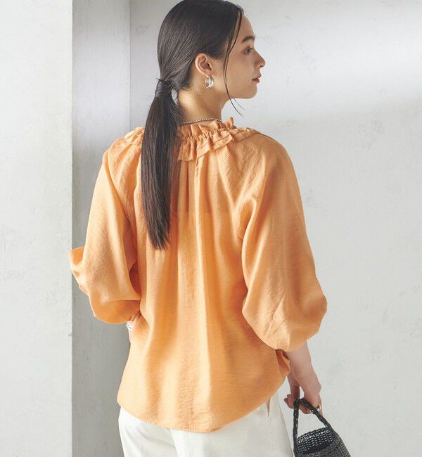 SHIPS for women「〈手洗い可能〉シルク混 シアー フリル ネック ギャザー ブラウス」|シャツ・ブラウス|