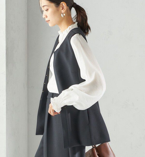 SHIPS for women「〈洗濯機可能 / セレモニー対応可〉ポリエステル レーヨン ダンボール ジレ」|ベスト・ジレ|ブラック