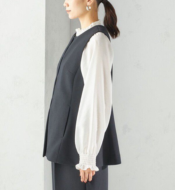 SHIPS for women「〈洗濯機可能 / セレモニー対応可〉ポリエステル レーヨン ダンボール ジレ」|ベスト・ジレ|