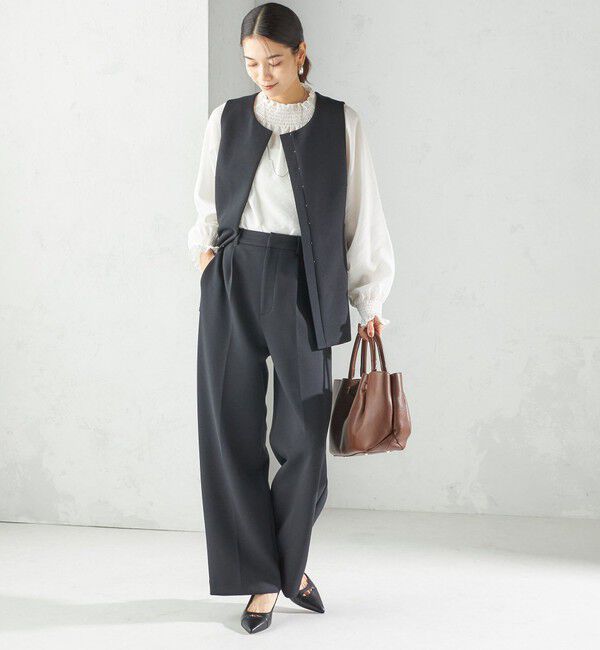 SHIPS for women「〈洗濯機可能 / セレモニー対応可〉ポリエステル レーヨン ダンボール ジレ」|ベスト・ジレ|