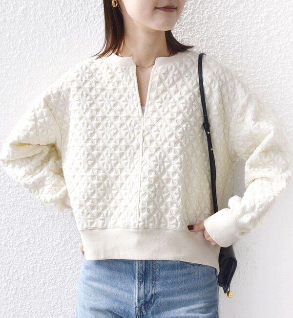 SHIPS for women「【WEB限定】〈手洗い可能〉キルティング ジャカード キーネック プルオーバー」|Tシャツ・カットソー|