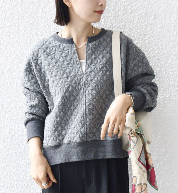 SHIPS for women「【WEB限定】〈手洗い可能〉キルティング ジャカード キーネック プルオーバー」|Tシャツ・カットソー|