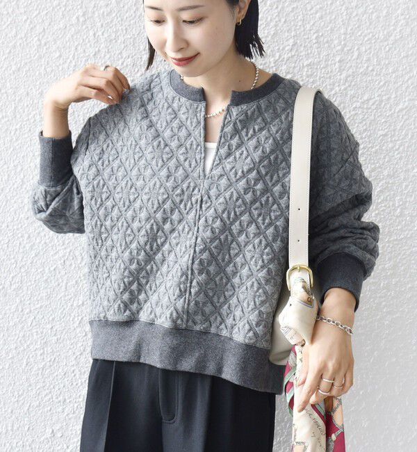 SHIPS for women「【WEB限定】〈手洗い可能〉キルティング ジャカード キーネック プルオーバー」|Tシャツ・カットソー|