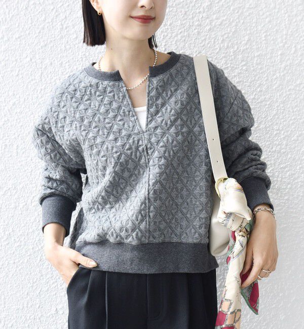 SHIPS for women「【WEB限定】〈手洗い可能〉キルティング ジャカード キーネック プルオーバー」|Tシャツ・カットソー|