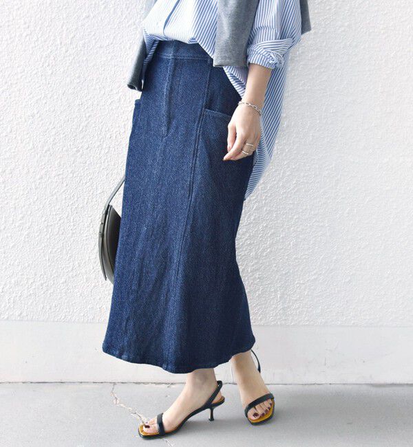SHIPS for women「《予約》〈手洗い可能〉ルーズ デニム サイド ポケット スカート」|スカート|ネイビー