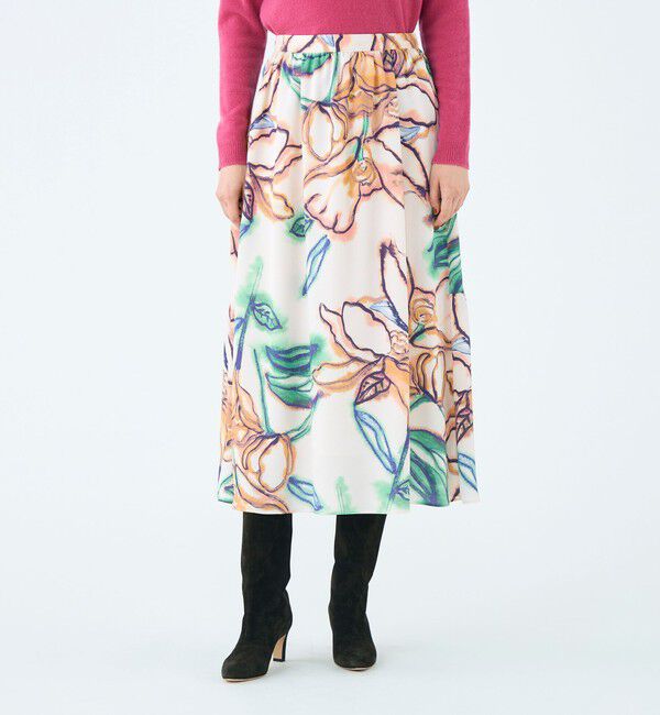 Ballsey「ドゥードルフラワープリント ロングギャザースカート」|フレア|