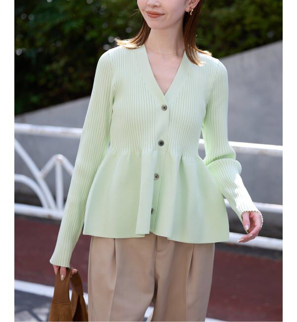 SLOBE IENA「Vネックペプラムカーディガン」|カーディガン|グリーン