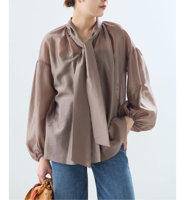 journal standard L'essage「《追加予約》IPEKERドット&フラワー/シアーボウタイブラウス」|シャツ・ブラウス|ベージュ