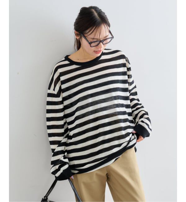 U by SPICK&SPAN「《予約》ウォッシャブルシアーオーバーニット」|ニット・セーター|ブラックベース