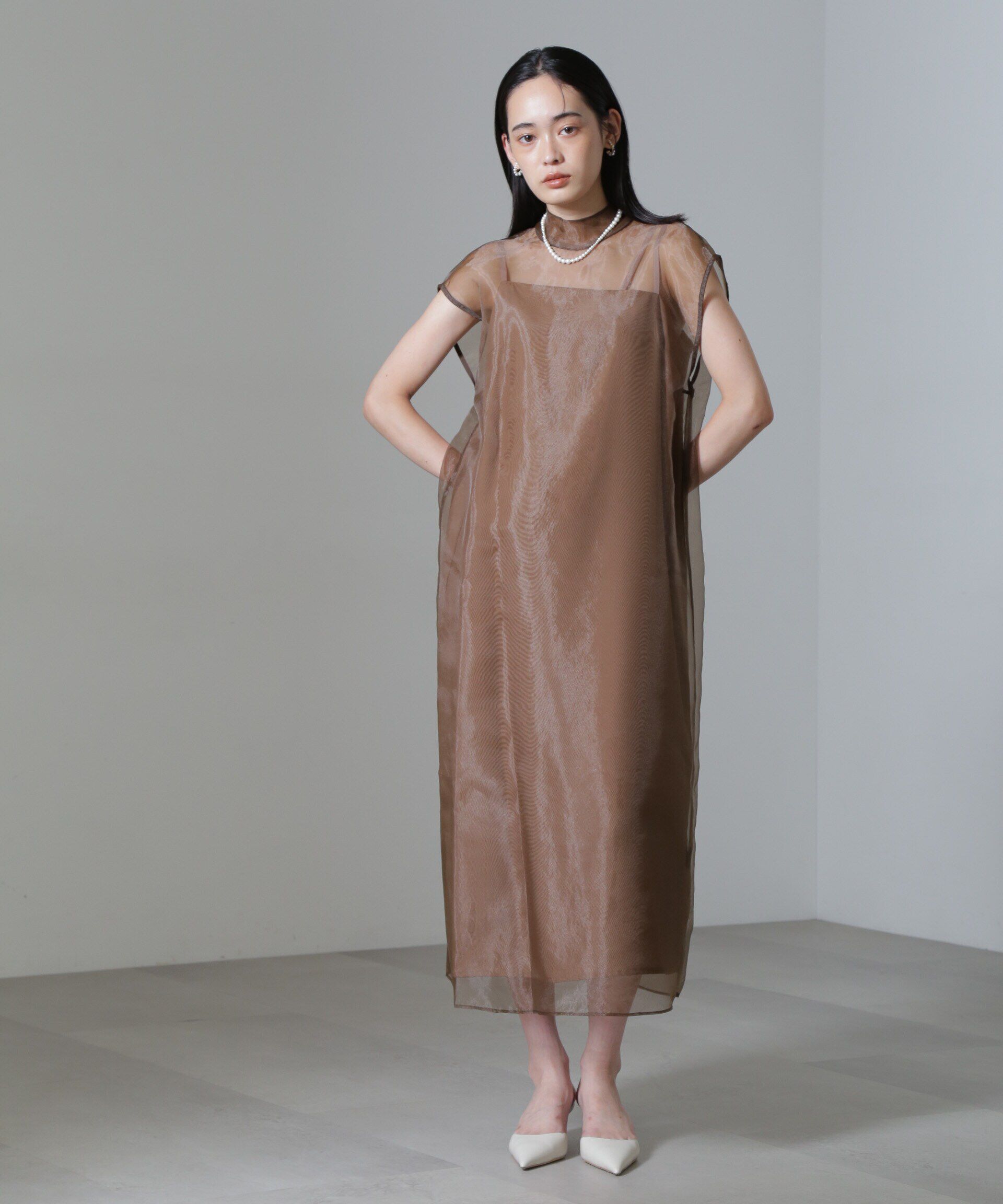 nano･universe「Kaene/アシメインナーオーガンジードレス」|ワンピース|ブラウン