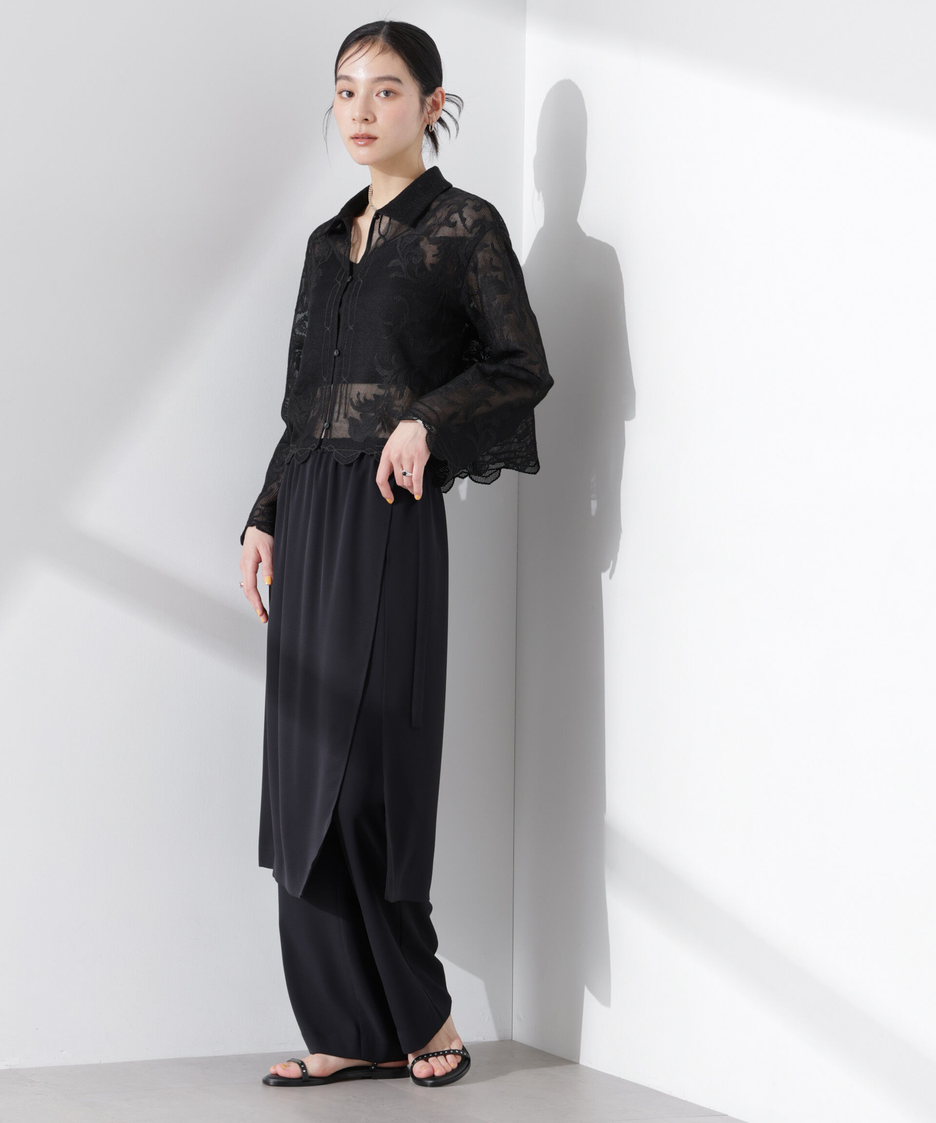 nano･universe「ラップスカート付きツイルパンツ」|チノ|