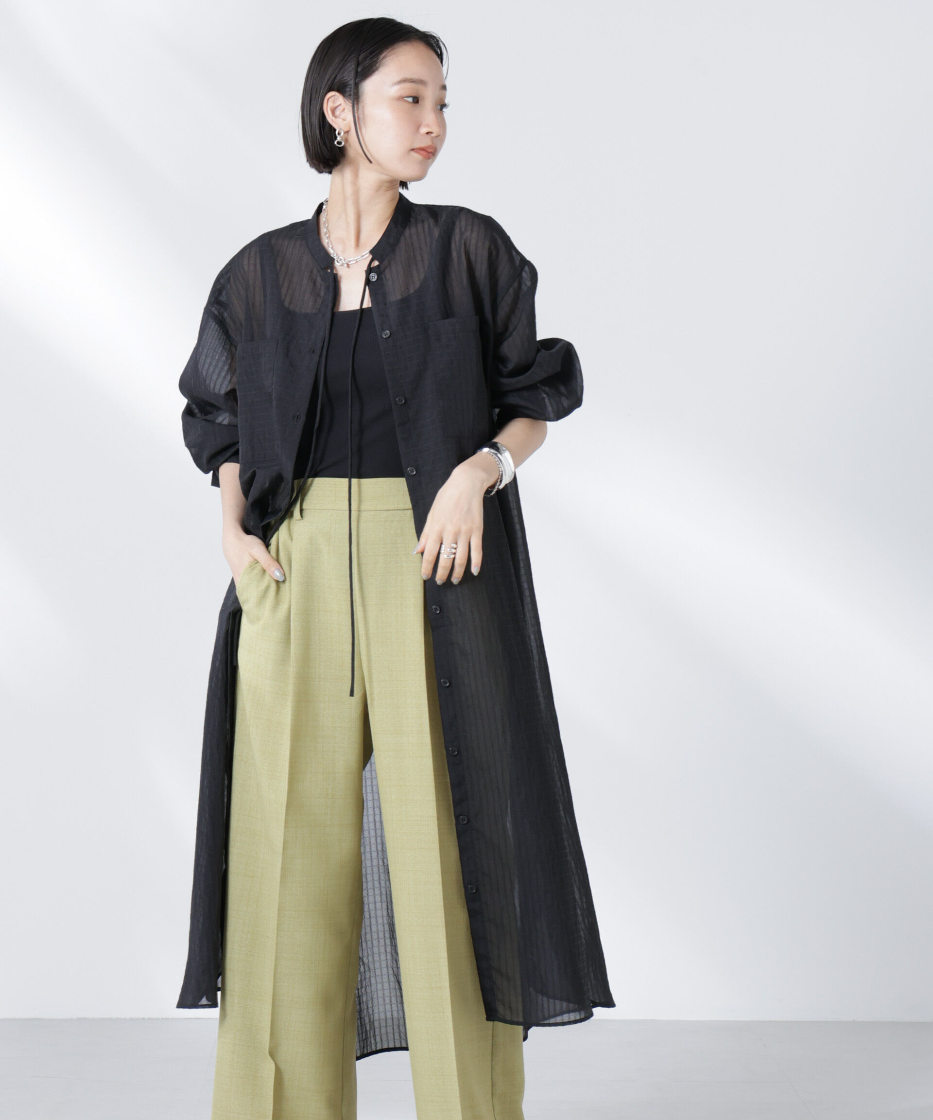 nano･universe「シアーストライプシャツワンピース」|ワンピース|