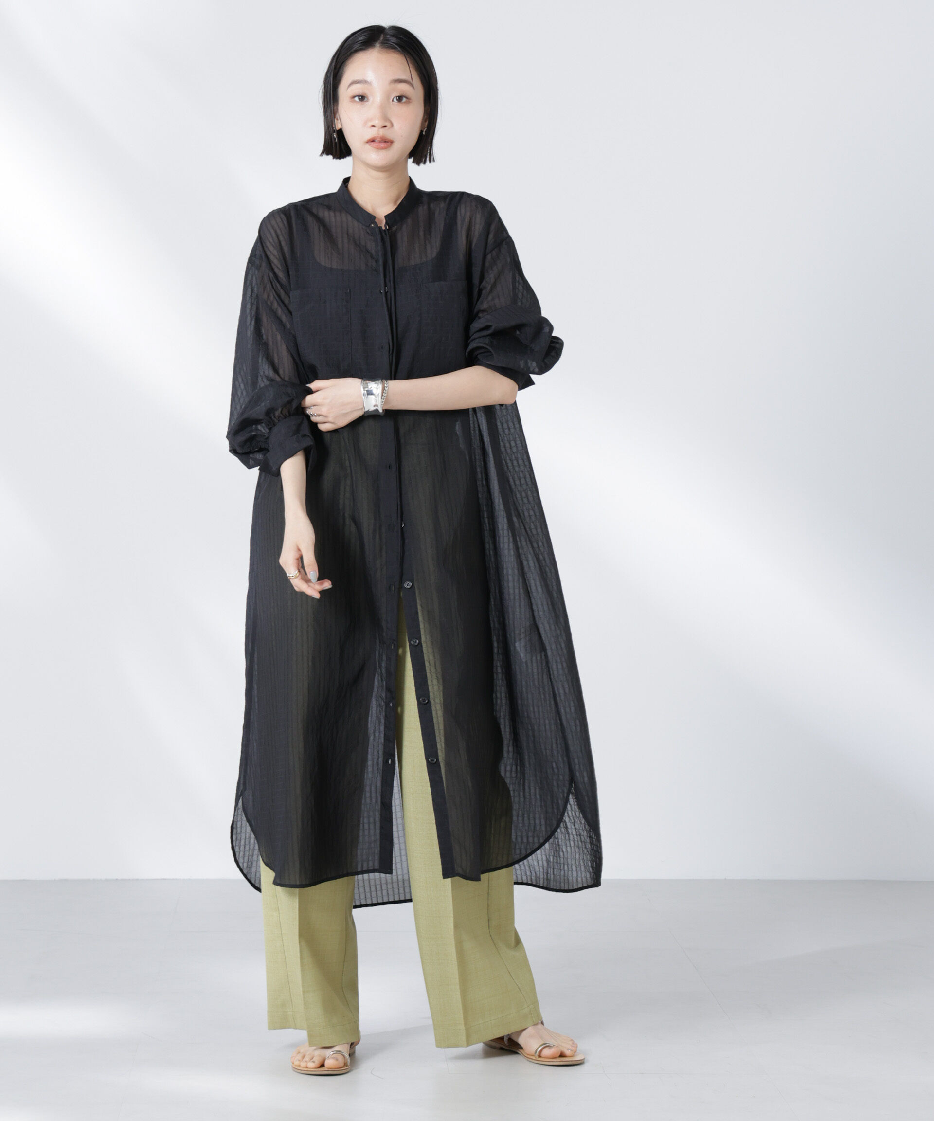 nano･universe「シアーストライプシャツワンピース」|ワンピース|